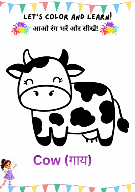 Color the cow: free printable coloring page, printable worksheet preview