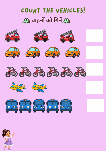 Count the vehicles: free printable counting worksheet, printable worksheet preview