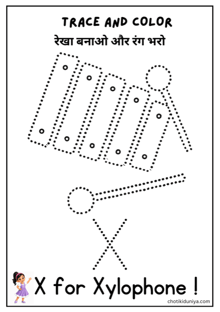 Trace and color the letter X: free printable worksheet, printable worksheet preview